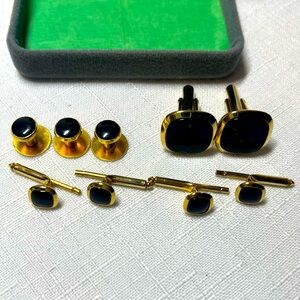 Vintage Gold and Black Cufflinks and button Set
